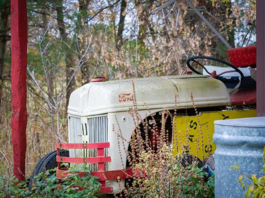 Ford tractor under the lean-to
